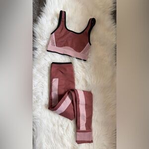 Pink and Rose Athletic Set - Striped Crop Top and Leggings